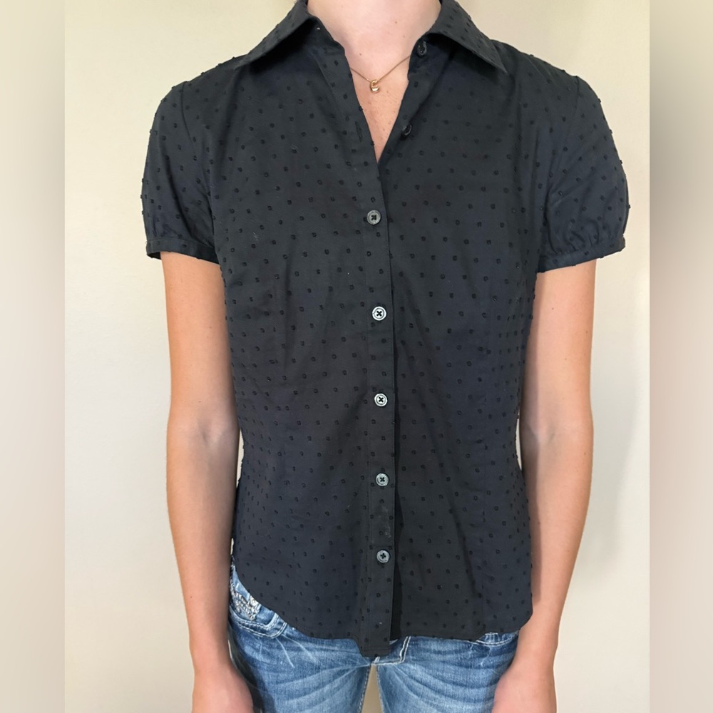 Ann Taylor LOFT Black Textured Button-Down Shirt